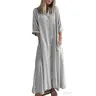Chouyatou Women's Summer Long Shirt Dress Bohemian Style Striped Dress Casual Button-Down Three-Quarter Sleeve Maxi Dress with Pockets