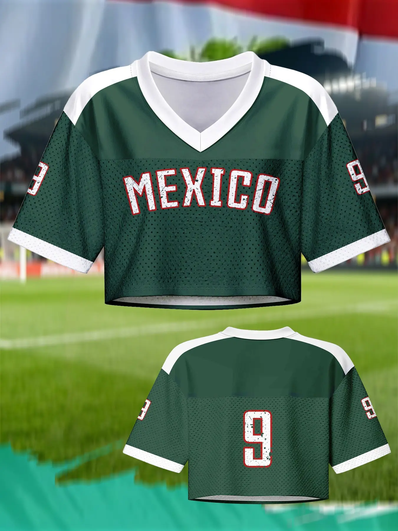 Women's Retro Streetwear Sports Jersey  Mexican-Style Crop Soccer Jersey  Crop Top  Sportswear  Breathable Fashion T-Shirt Athletic Tee Breathable Workout Tops