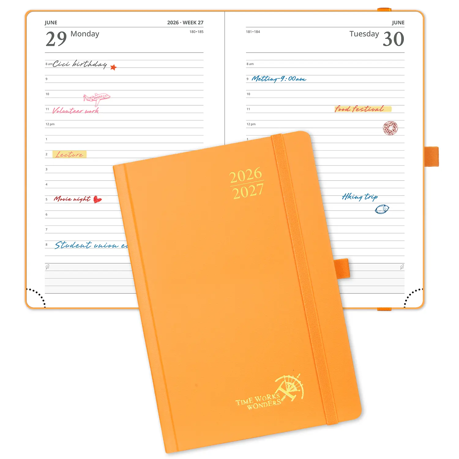 POPRUN 2026-2027 Daily Planner Hardcover A5 Appointment Book & Planner, 8AM-8PM Hourly Schedule, Time Blocking College Planner 2026, 1 Page Per Day, Student Productivity Agenda,Back to School