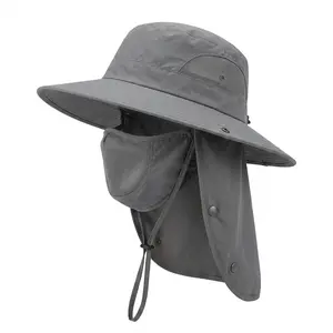 2Pack Men's Outdoor Sun Hats UPF 50+ Wide Brim UV Protection Hats with Detachable Neck Face Cover, Waterproof Breathable for Hiking, Fishing, Camping Adjustable Sunscreen Hat Sun Bucket Hat Multifunctional Solar Hat