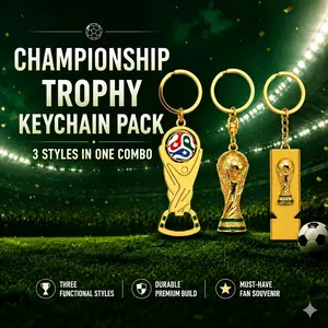 3-In-1 Soccer Trophy & Football Keychain Set – Premium Metal Key Ring Accessories, Sports Fan Collectible
