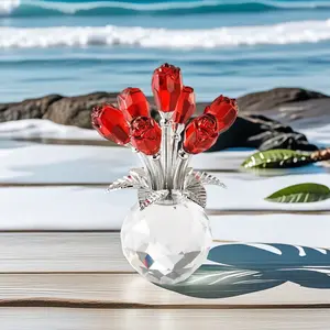 Crystal Glass Rose Bouquet, Multicolor Artificial Flowers with Gem Decorations, Perfect Anniversary Gift or Decorative Home Decoration
