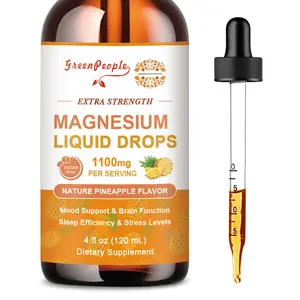 Triple Magnesium Complex Drops Supplement 1100mg - Calm Mood, Muscle & Sleep - Pineapple Flavor, 120ml 4 fl.oz for Men and Women Vitamin Calcium