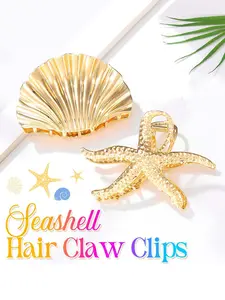 Women's Boho Metal Starfish Shell Hair Claw Clips Set, Spring Summer Ocean Element Hair Accessories, Secure Half-Up Hairstyle Decorations
