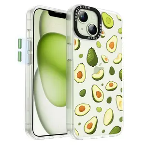 Case for iPhone 13 Case and iPhone 14 Case, [Crashproof 11FT Military-Grade Drop Protection] Clear Shockproof TPU Bumper Slim Phone Case Cover-Avocado