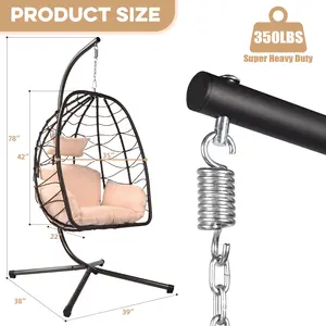 ZZWHOM Free Standing Egg Swing with Stand, Heavy Duty Steel Frame 350lbs Capacity, Oversized 37.5’’ Seat with Full Body Support Cushion, 20 Min Assembly, Backyard Patio