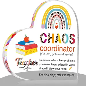 Teacher Appreciation Gifts - Acrylic Heart-Shaped plaque Paperweight - Chaos Coordinator, Meaningful Teacher Gift Birthday Teachers' Day Thank You Keepsake
