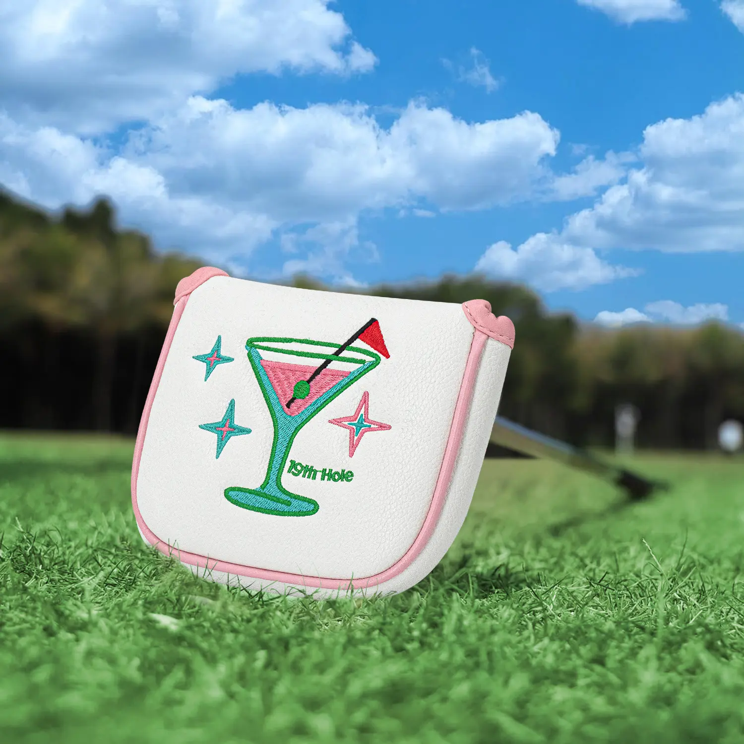 Golf Putter Headcover with Embroidered Martini Glass, Stars & 19th Hole Design, Fluorescent & Trim, Golf Accessories for Women, Golf Gift Accessory, Golf Gear