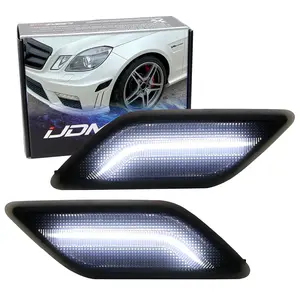 iJDMTOY Smoked Lens White Full LED Strip Front Bumper Side Marker Lights For 2010-2013 Mercedes W212 Pre-LCI E-Class E350 E550 E63 4Dr, Powered by SMD LED