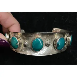 6 3/4" 5 Stone Turquoise Cuff by Emer Thompson, Navajo