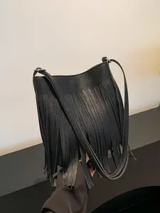 Women's Elegant Fringe Decorated Shoulder Bag, Trendy Minimalist Large Capacity Crossbody Bag, Chic All-match Crossbody Bag for Daily & Work Use