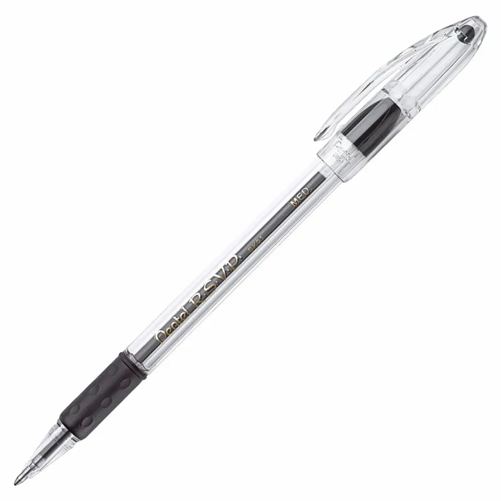 Rsvp Refillable Ballpoint Pen for Writing, 1 mm Medium Tip, Black Ink, Grooved Latex-Free Grip, Pack of 12