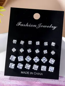 24 - 48 Pieces Minimalist Punk Geometric Round Square Cubic Zirconium, Statement, Imitation Pearl, Artificial Zirconia Earrings Set Suitable for Dates, Vacations, Daily Wear, Valentine's Day, for Both Men and Women