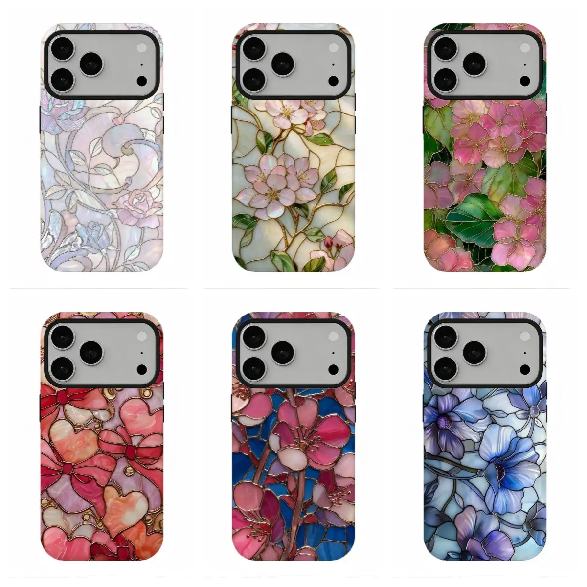 Romantic Stained Glass Floral Phone Case, Compatible for iPhone 17Promax 16 15 14 13 12 11 and for Samsung S26‑21, Viral Fairycore Aesthetic, Luxe Jewel Tone, Durable Protective Case, Sweet Holiday Gift