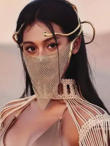 Multi-Shape Headpiece, Party Costume Veil, Hot Girl Exaggerated Gold Veil, 1pc Desert Dunhuang Accessory