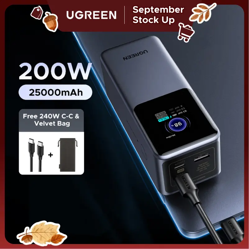 UGREEN Portable Charger - EDC Gear Everyday Carry Power Banks (20000mAh 130W,25000mAh 200W,12000mAh 100W PD Fast Charging) with LED Display Screen, 65W Charger for iPhone 17/16 MacBook Air/Pro Lenovo Laptop, International Travel Back to School Gadget