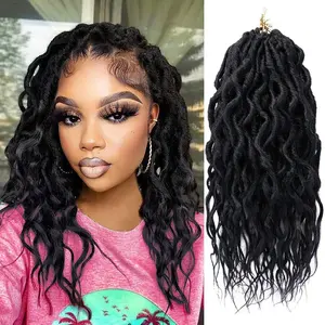 Faux Locs Crochet Hair 12 Inch, 6 Packs Goddess Locs Crochet Hair for Women, Soft Locs Pre Looped Crochet Braids with Wavy Curly Ends Queen Locs Synthetic Braids Extensions (#1B)