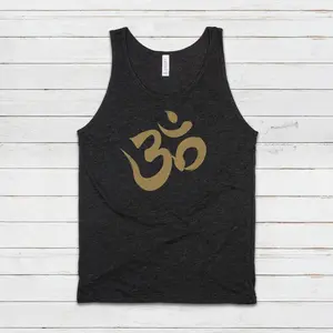 Om Calligraphy Tank Top Ohm Aum Yoga Meditation Sanskrit Writing Peace Lotus Mandala Hindu Mindfulness Gym Mens Womens Printed Vest Cami Tee