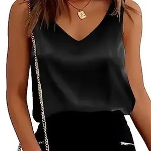 Women’s Silk Satin V-Neck Casual Sleeveless Tank Top/Camisole Blouse – Basic Summer Tank