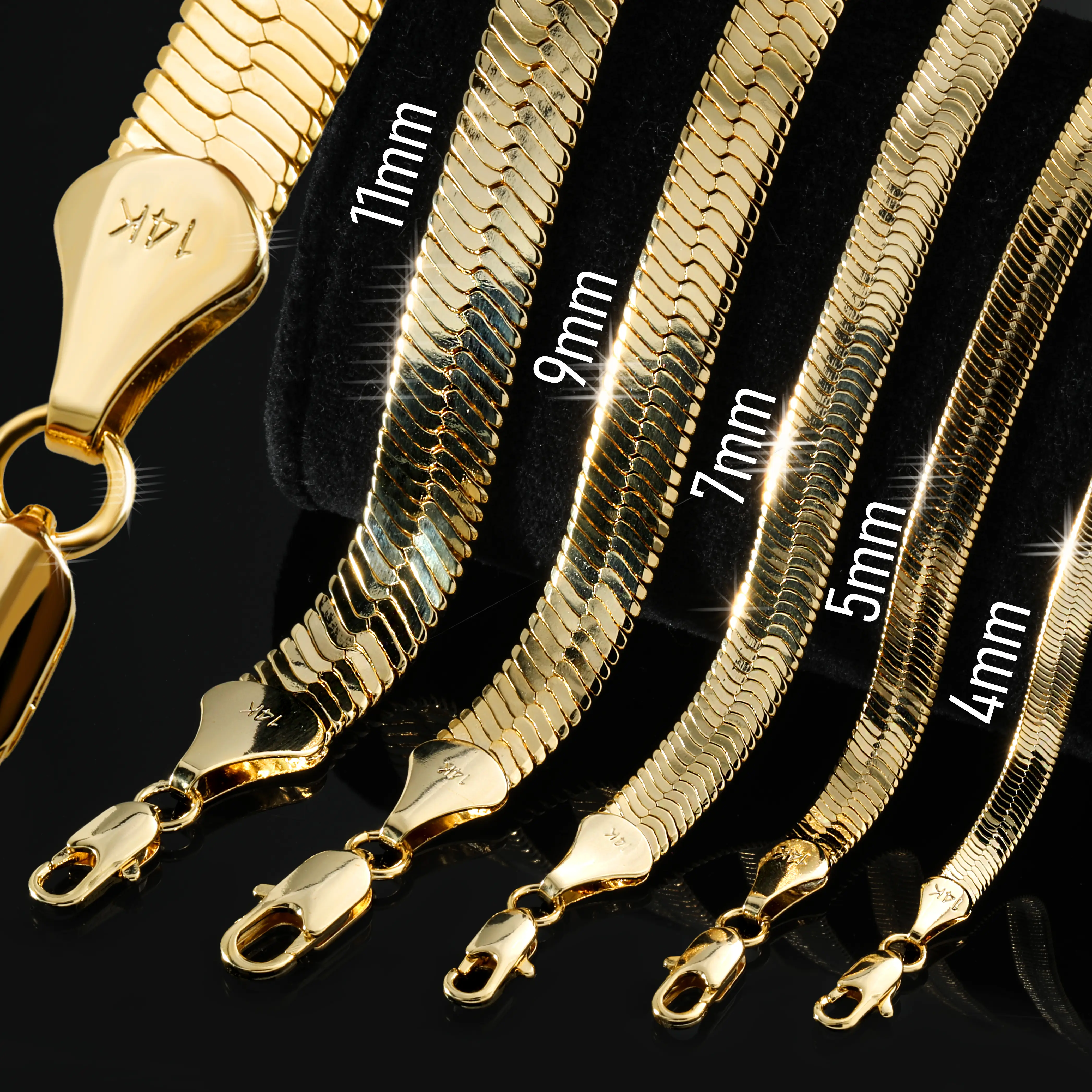 BLINGKINGSTAR - 14k Stamped Gold Herringbone Chain Necklace For Men | 4mm 5mm 7mm 9mm & 11mm - 24"In Men's Hip Hop Style Fashion Gold Plated Women's Bling Costume Jewelry Accessory Father's Day Gift