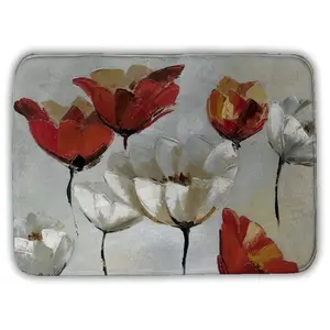 360 stand Microfiber Foam Bathroom Floor Mat, 17x24 in Rectangle Shape with Abstract Red & White Botanical Floral Print, Microfiber Soft Absorbent Home Supplies for Bathroom Decor, Flowers