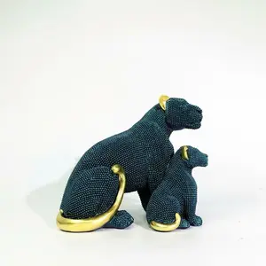 Luxury Crystal Leopard Sculpture, Shining Blue Gold Wildlife Ornament, Elegant Living Room Centerpiece Decoration, Home Decor, Leopard Statue