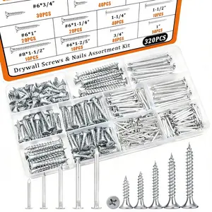 Nails &  Screws Assortment Kit, 320 count #6#8  Drywall Screws Set and High Hardness Hardware Small Nails for Picture /DIY Repair Project Length 1/2" to 2"