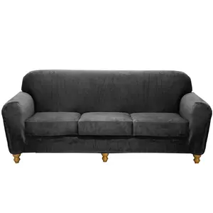 Solid Color Sofa Cover & Cushion Cover, Sofa Couch Covers, 2/3/4 Counts Including Soft Comfortable Elastic Sofa Slipcover & Cushion Cover, Sofa Protector for Home Living Room Bedroom Hotel Dormitory Decor