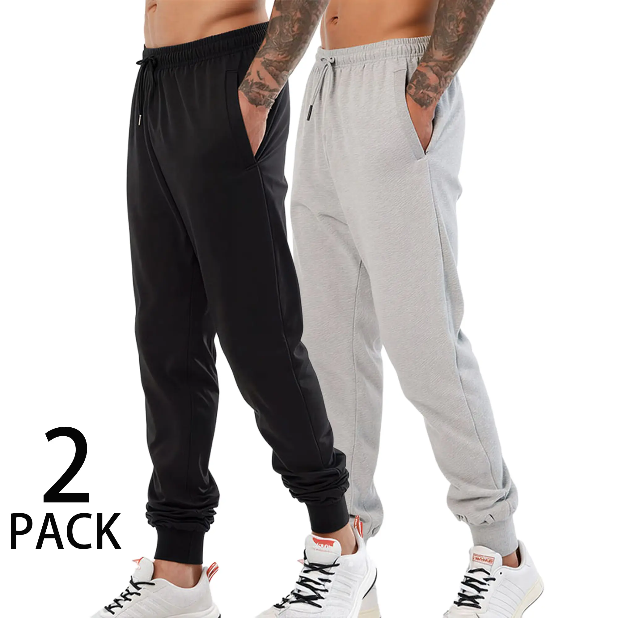 2-Pack Men’s Basic Jogger Sweatpants, Drawstring Waist, Cuffed Ankle Pants for Fitness, Home, and Casual Wear backtoschool
