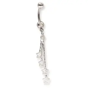 Surgical Stainless Steel Clear Crystal Star Dangles 14g Belly Naval Ring