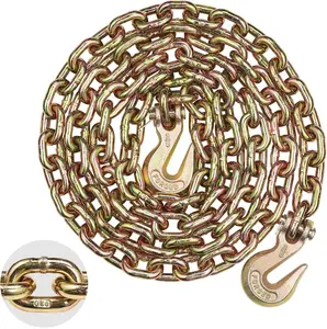 VEVOR G80 Transport Binder Chain 3/8" x 10.3' Heavy Duty Tow Chain with Clevis Grab Hooks 7100 lbs Safe Load Capacity for Towing Truck Tie Down Binding Equipment