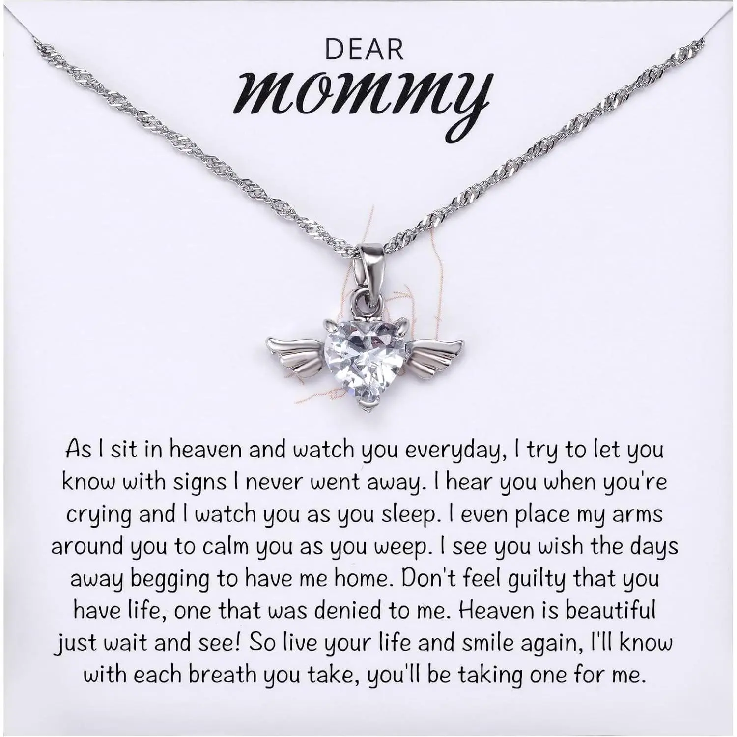 Baby Angel Wings Heart Necklace Miscarry Gift for Mom, Mommy of an Angel Necklace, Baby Loss Gift for Remembrance Gift