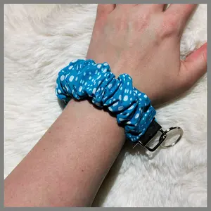 Scrunchie Wristlet Keychain || Blue Polka Dots