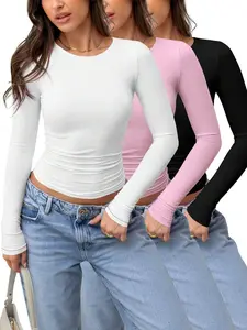3 Pack Womens Crop Workout Tops Women Pack Summer Gym Athletic Compression Undershirts Cute Tight Basic Tops Tee