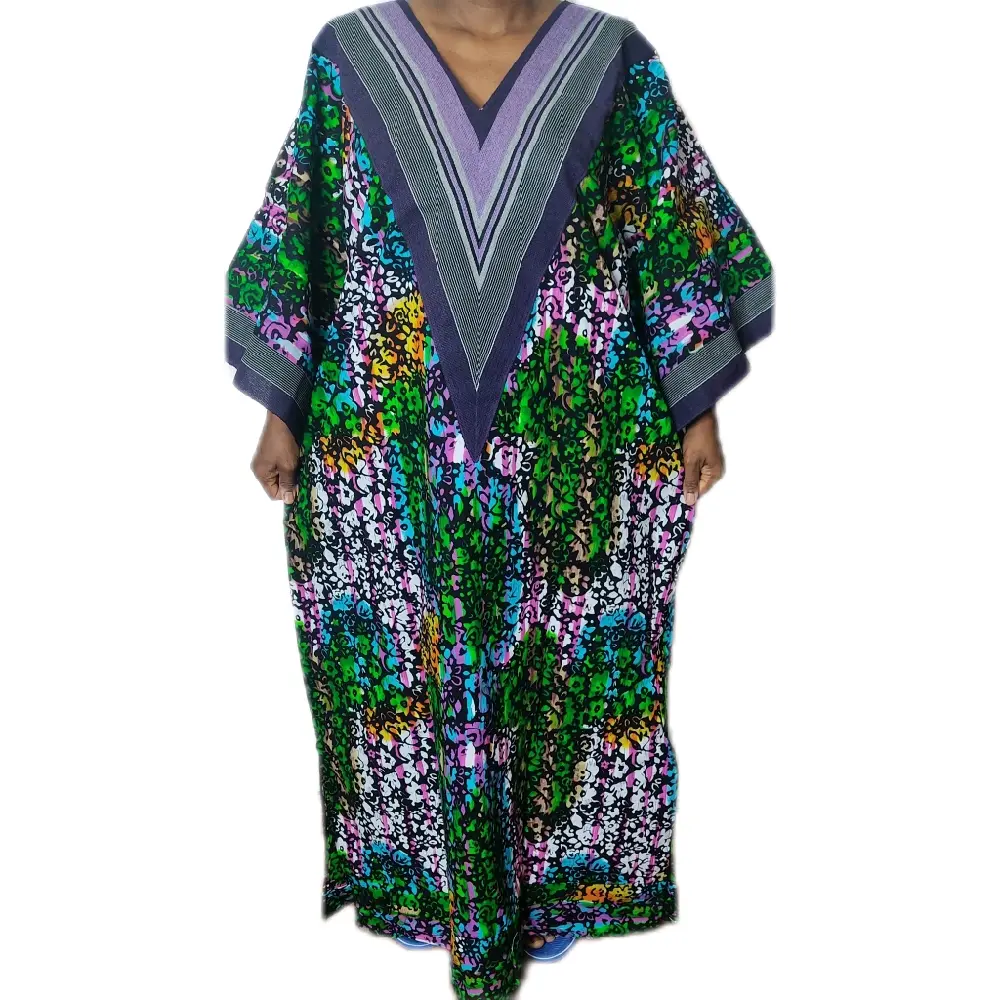 Authentic Uniquely Made Akanra Boubou Long Dress Women's New Fashion Cotton Elegant Maxi Handmade Embroidery African Batik Tie Dye Vneck