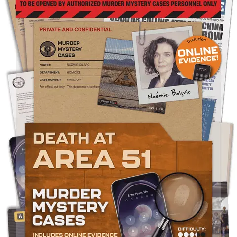 MMC Death at Area 51 – Thrilling Murder Mystery Games for Adults in a Classified Military Base – 47 Evidence Pieces, 150 Min Gameplay (3.5/5 Difficulty) – Cold Case Files Game for 1-10 Players