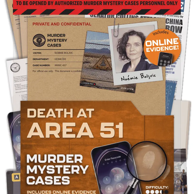 MMC Death at Area 51 – Thrilling Murder Mystery Games for Adults in a Classified Military Base – 47 Evidence Pieces, 150 Min Gameplay (3.5/5 Difficulty) – Cold Case Files Game for 1-10 Players