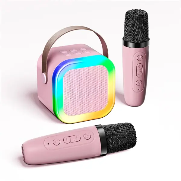 Wireless Karaoke Speaker System with 2 Wireless Microphones - Portable All-in-1 Home Karaoke Stereo Party Machine for Home, Outdoor Use, Blush Pink Gift Idea