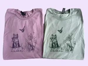 Little Things T-Shirt - Lightweight Cute Cat & Nature Casual Trendy Tee - Sage Green or Paragon