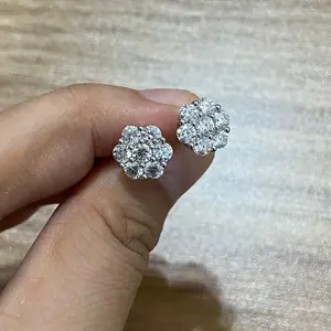 Flower Stud Earrings Screw Back/Butterfly Back VVS Synthetic Moissanite Earrings S925 Daily Costume Jewelry Accessories Perfect Birthday Anniversary Gift for Women