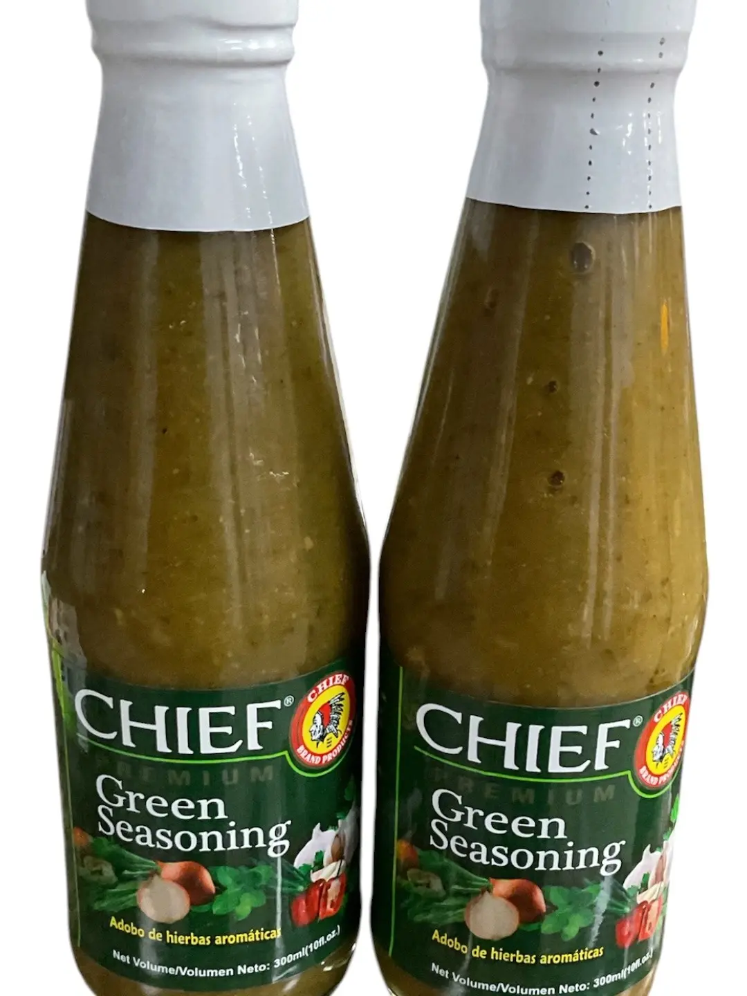 Chief Certified Organic Green Seasoning Blend with Pepper & Onions, 300ml (10floz), Room Temperature Storage, 2-Bottle Pack, Two Bottles