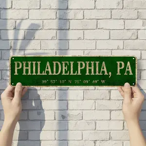 Philadelphia, PA - Vintage Style Street Sign - Aluminum Wall Art & Room Decor for Garage Bar Bedroom Farmhouse Home - 16" x 4" Rust Free Metal Poster