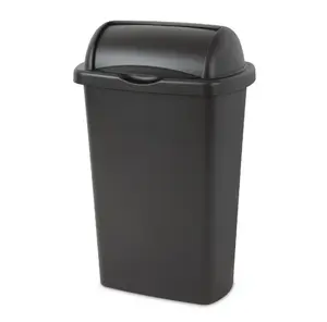 Kitchen Trash Can 13 Gallon Plastic Garbage Bin with Roll Top Lid Black Durable and Spacious