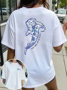 Women's Whale Graphic Print Round Neck T-Shirt, Casual Summer for Daily and Outdoor Wear, Stylish Loose-Fitting Top