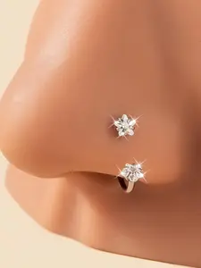 Elegant Double Star Sparkling Zirconia Inlays Nose Ring, Stainless Steel Body Piercing Jewelry for Women, Suitable for Daily Wear, Perfect for Parties & Gifts