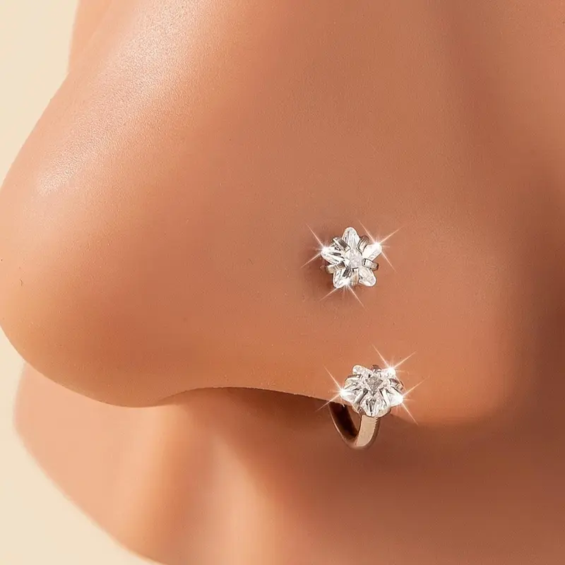 Elegant Double Star Sparkling Zirconia Inlays Nose Rings Hoops, Stainless Steel Body Piercing Jewelry, Body Jewellery for Women, Suitable for Daily Wear, Perfect for Parties & Gifts