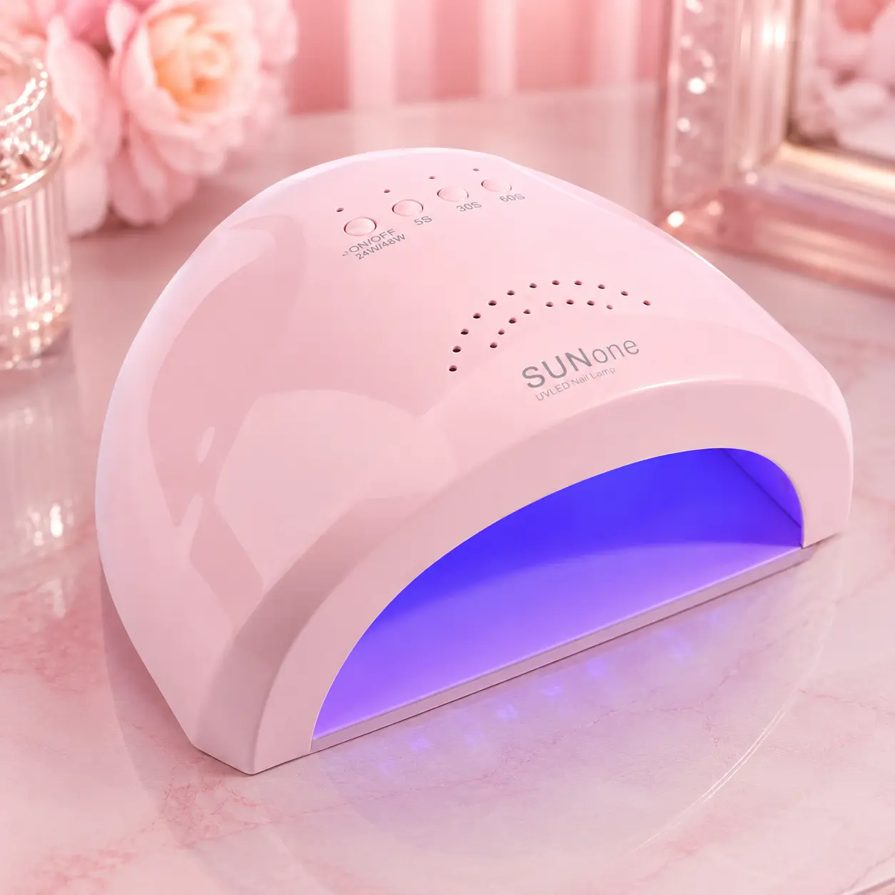 SUNone 48W UV/LED Nail Lamp, Pink Gel Nail Dryer with 30 LED Beads, Smart Sensor, 5s/30s/60s Timer, Removable Base & Low-Heat Blue Light, Salon-Style Manicure Curing Lamp for Home and Nail Salon Use