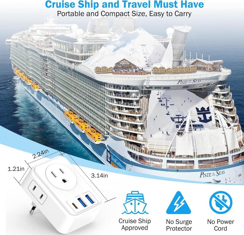 2 Pack European Travel Plug Adapter with USB C,  to  Power Adapters with 4 AC Outlets, 3 USB  Ports, International Plug Adapter, 7 in 1 Travel Essentials for  France Greece
