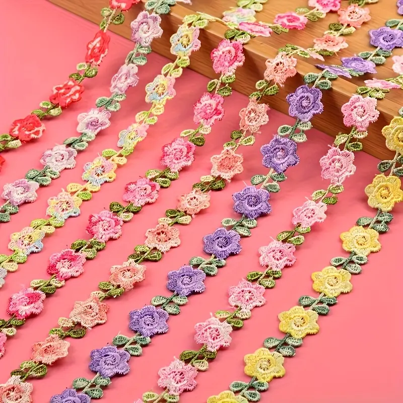 Elegant Embroidered Floral Lace Trim, Lace Trimmed, DIY Clothing Accessories, Colorful Fringe Petal Fabric Strips, Dress Hem Decoration, Floral Appliques