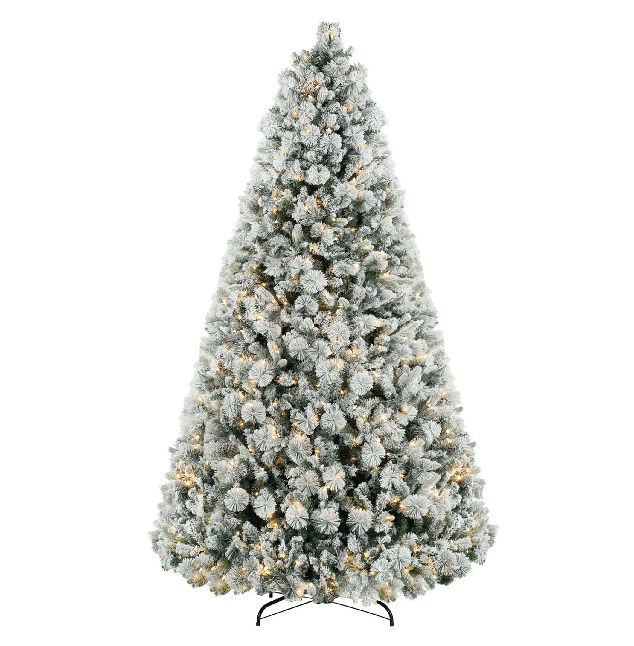 9ft Prelit Flocked Christmas Tree, 750 Clear Lights, 2387 Tips, Metal Stand, Indoor Holiday Decor default